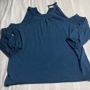 LOFT Navy Cold Shoulder Top